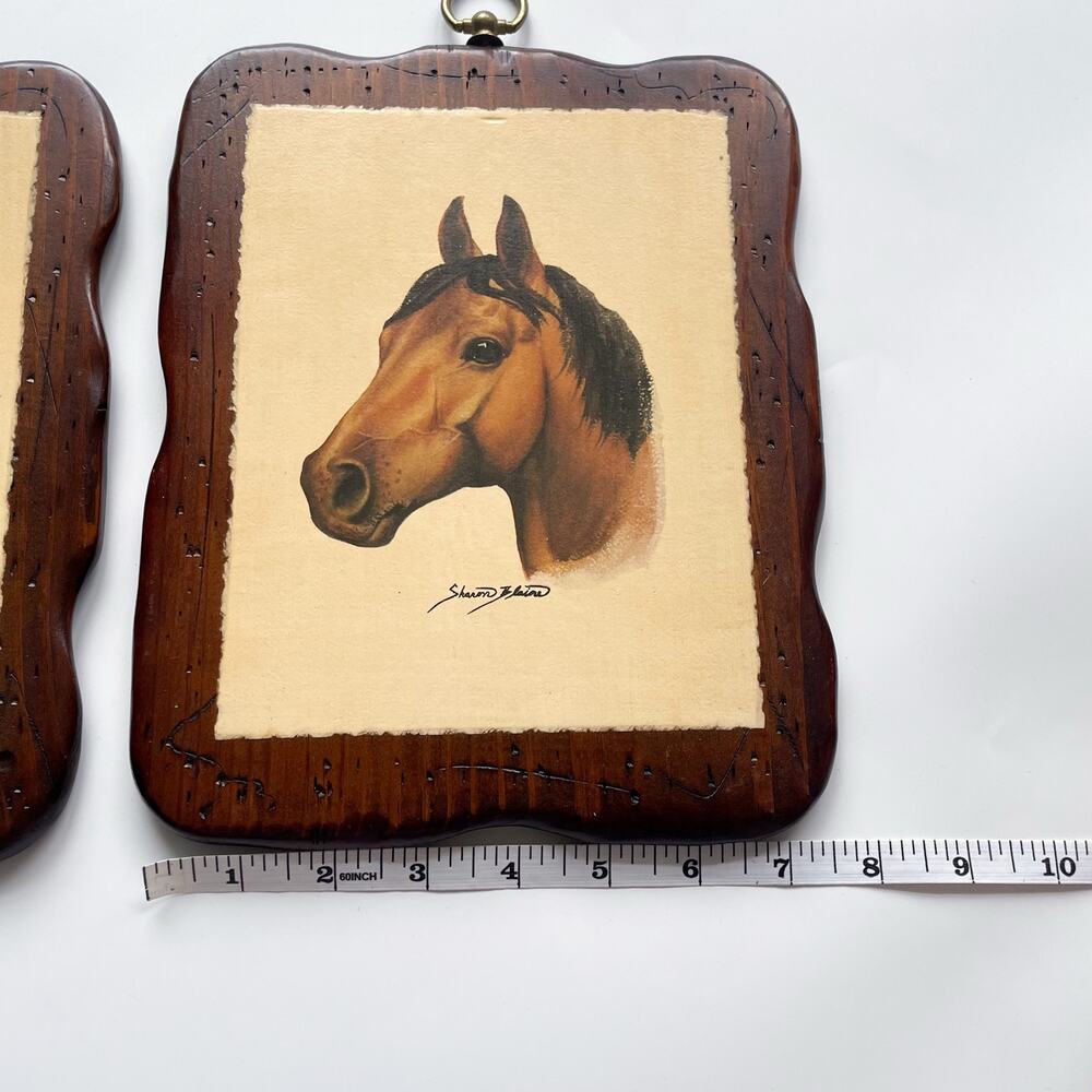 Vintage Horse Prints Mounted on Wood Set of Two Wall Plaque Gallery Wall - Picture 2 of 5